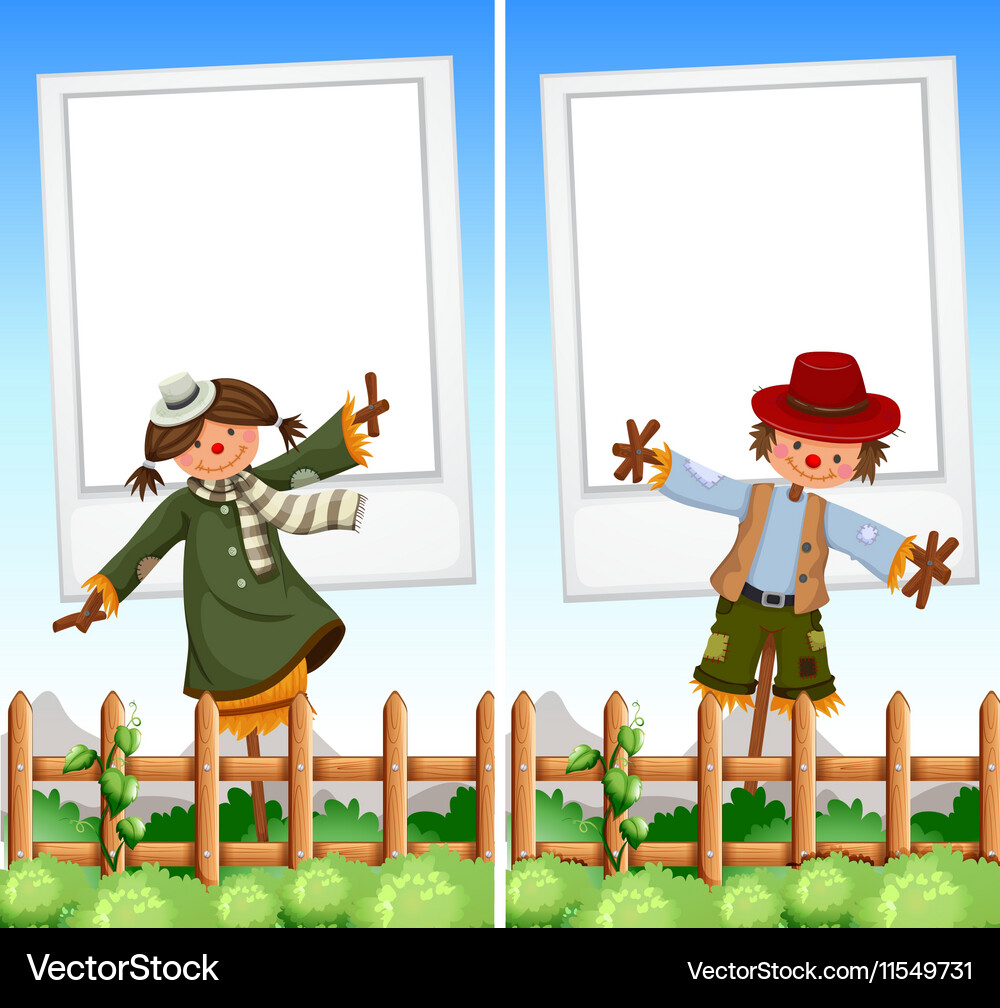 Paper template with scarecrows in background Vector Image