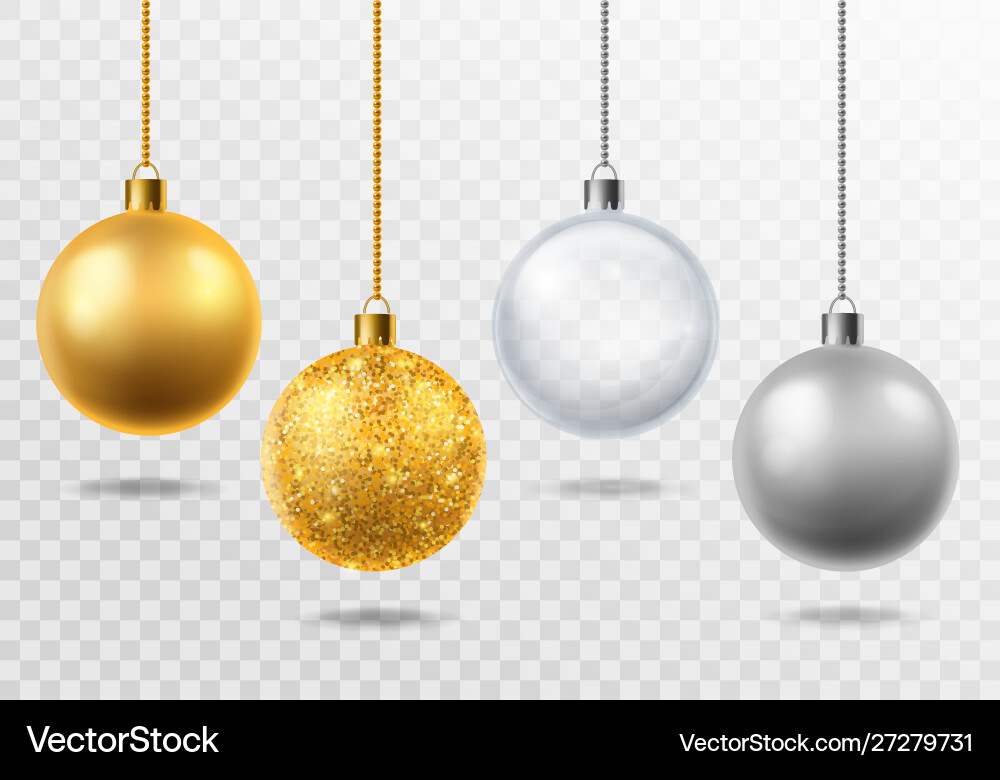 Realistic christmas tree toys golden with glitter Realistic christmas tree toys golden with glitter vector image