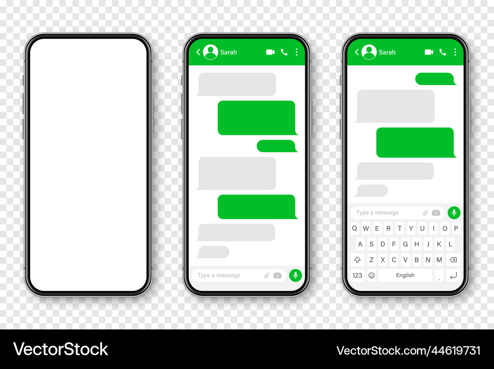 Realistic smartphone with messaging app blank sms Realistic smartphone with messaging app blank sms vector image