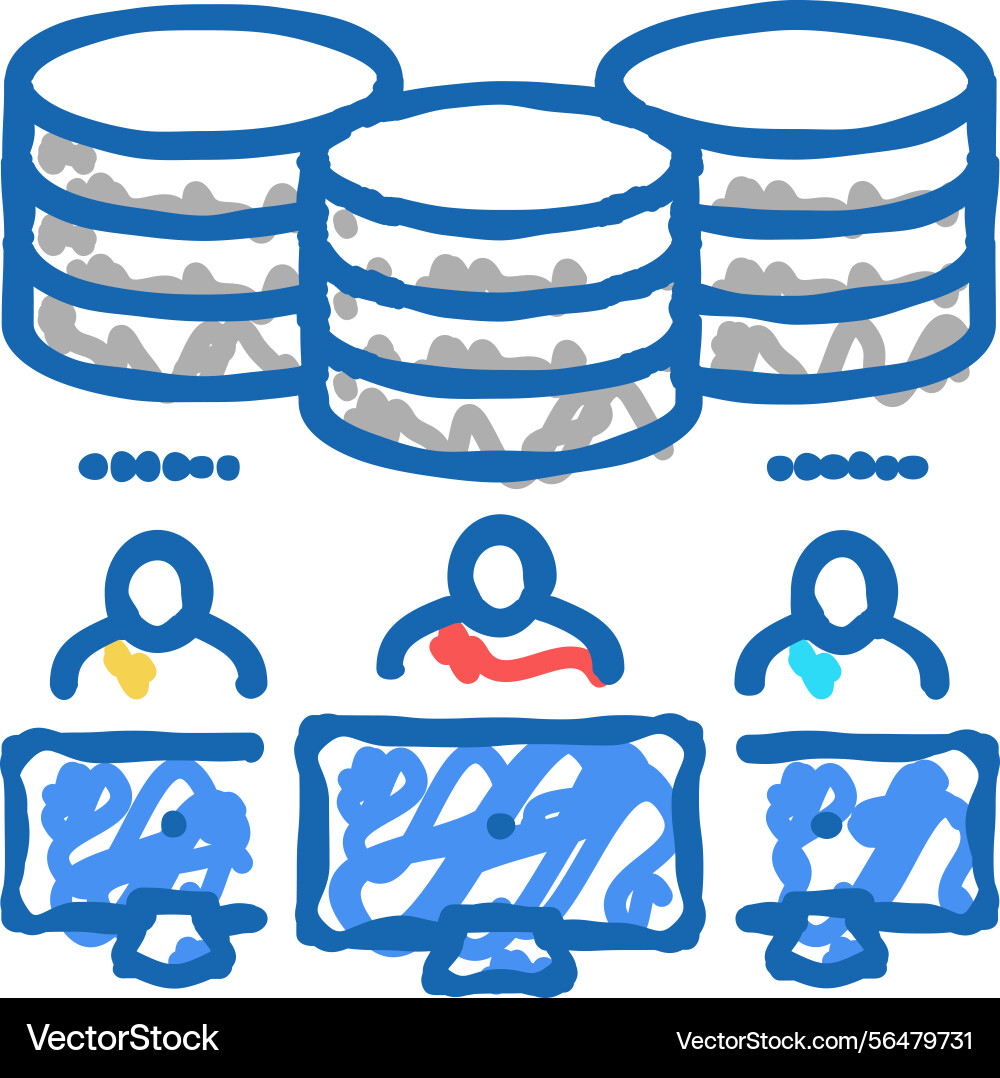 Team working at computers digital processing icon Team working at computers digital processing icon vector image