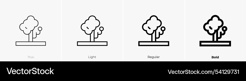 Tree icon thin light regular and bold style Tree icon thin light regular and bold style vector image