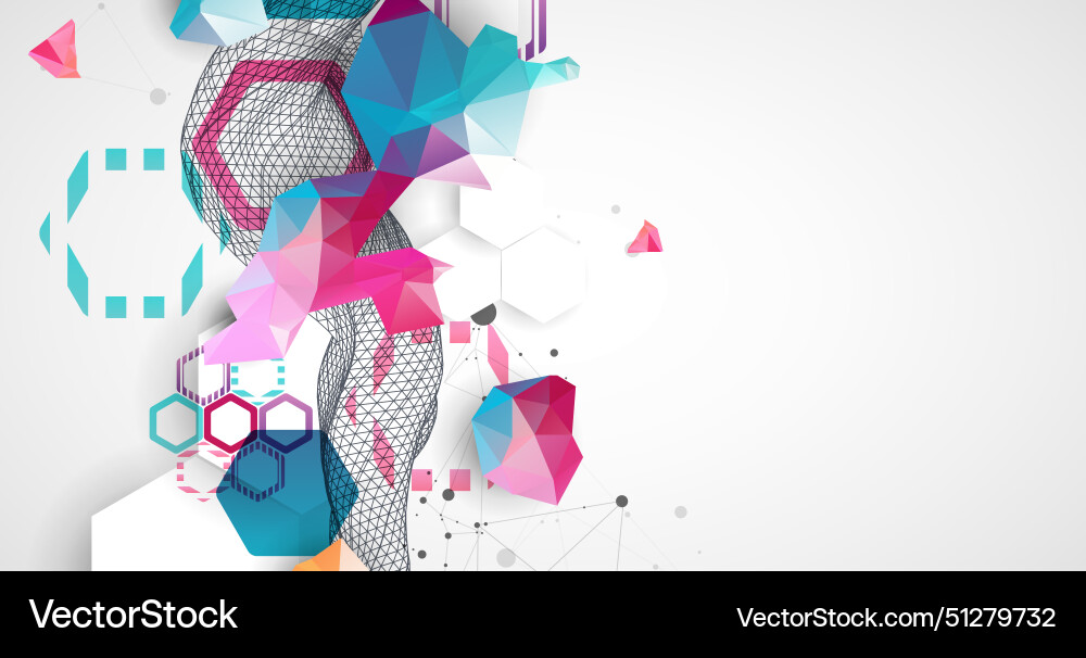 Abstract wave with colorful hexagons and plexus Abstract wave with colorful hexagons and plexus vector image