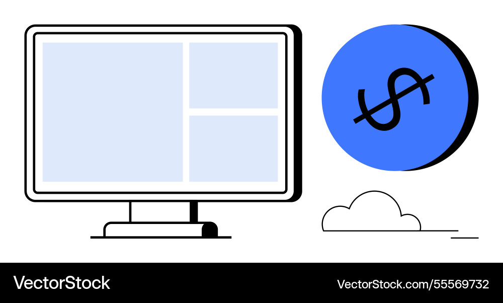 Computer display with dollar sign in blue circle Vector Image