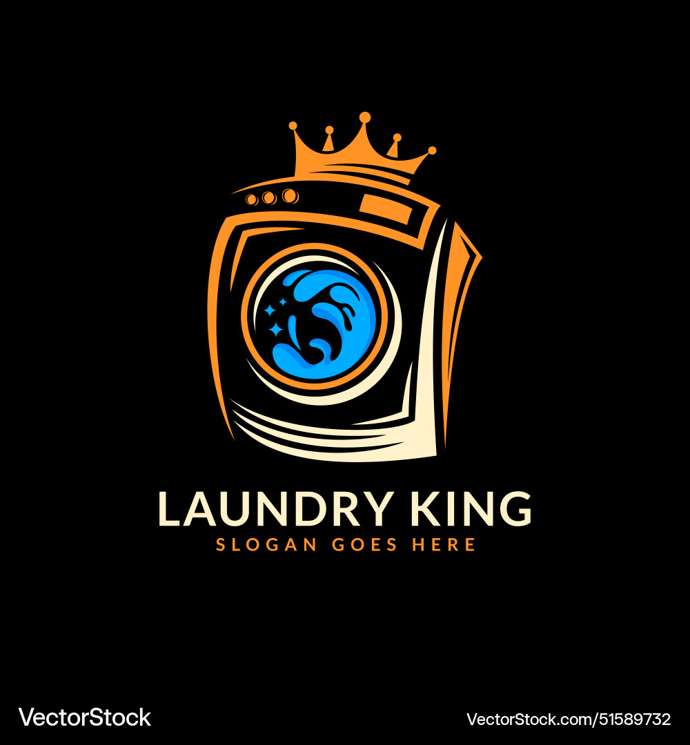 Laundry king logo design premium wash Royalty Free Vector