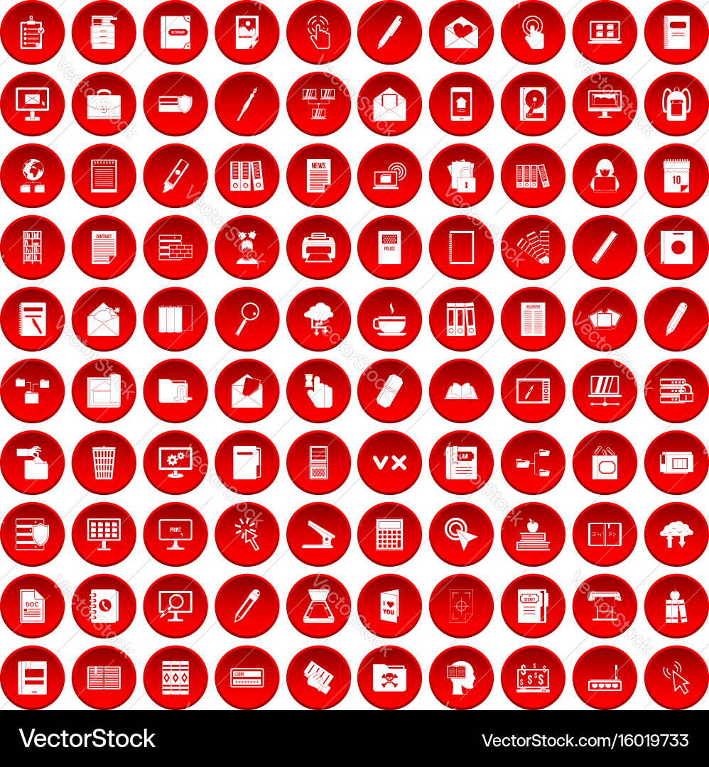 100 folder icons set red vector image