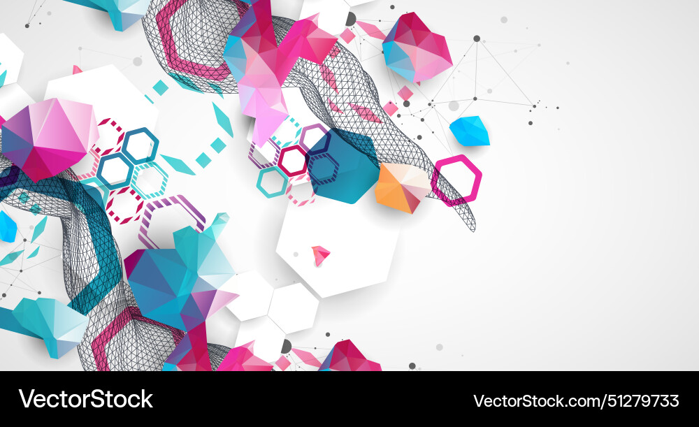 Abstract wave with colorful hexagons and plexus Abstract wave with colorful hexagons and plexus vector image