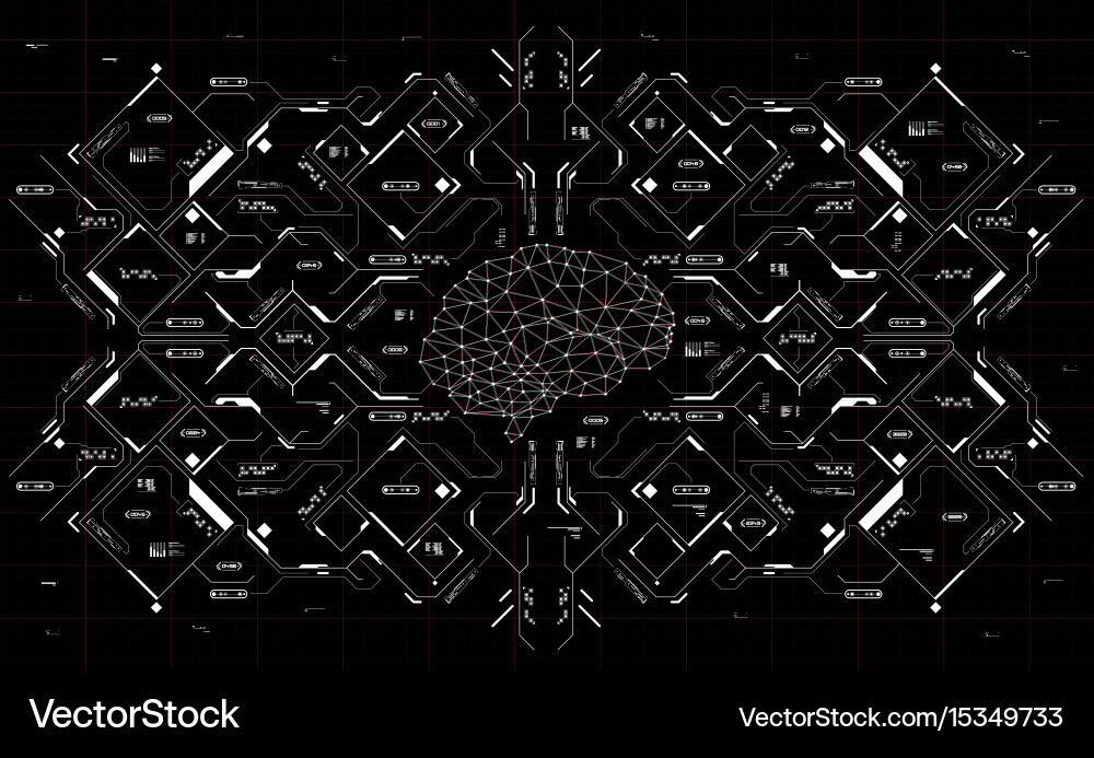 Conceptual polygonal brain with hud elements vector image