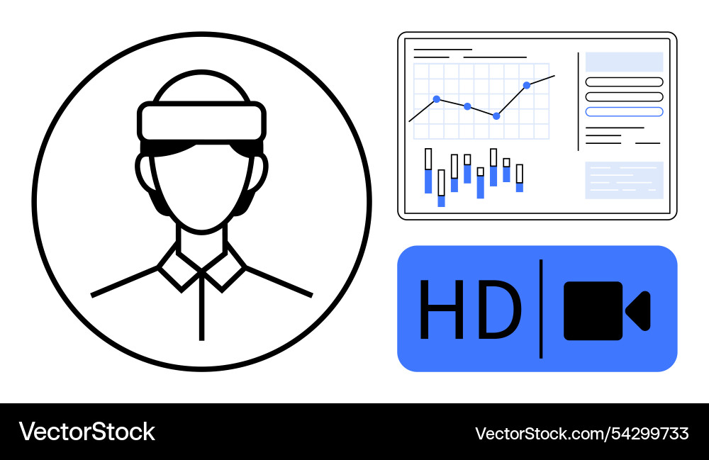 Virtual reality analyst monitoring data on screen Virtual reality analyst monitoring data on screen Vector Image