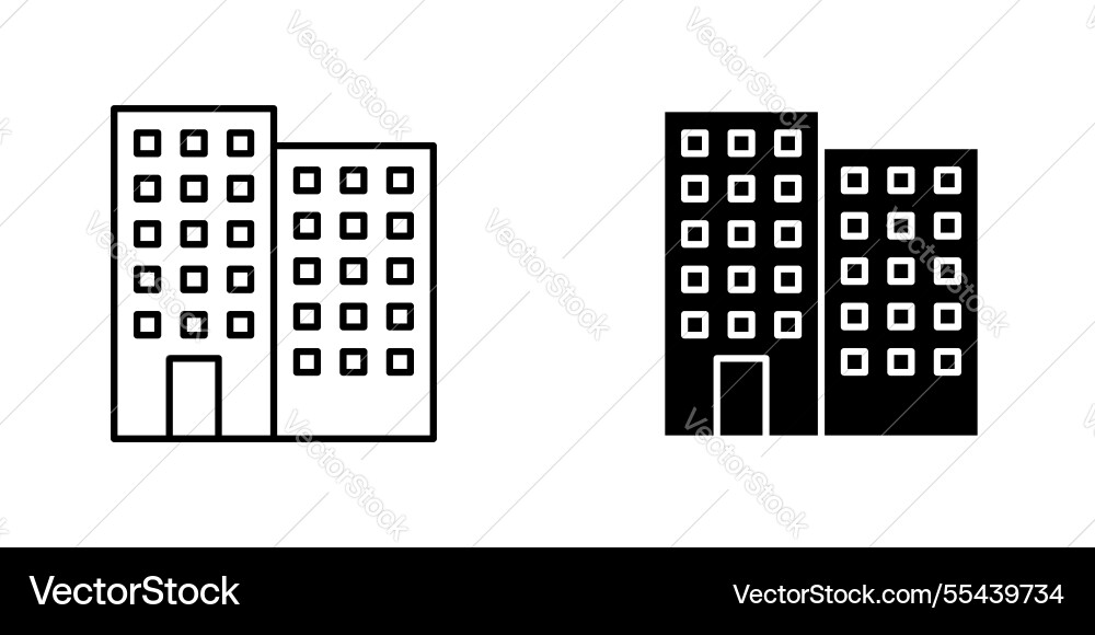 Building icons stroke line and black solid Vector Image