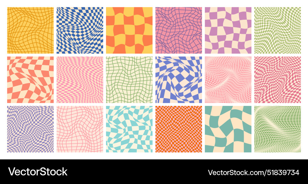 Groovy checkered pattern colorful distorted tiled Groovy checkered pattern colorful distorted tiled vector image