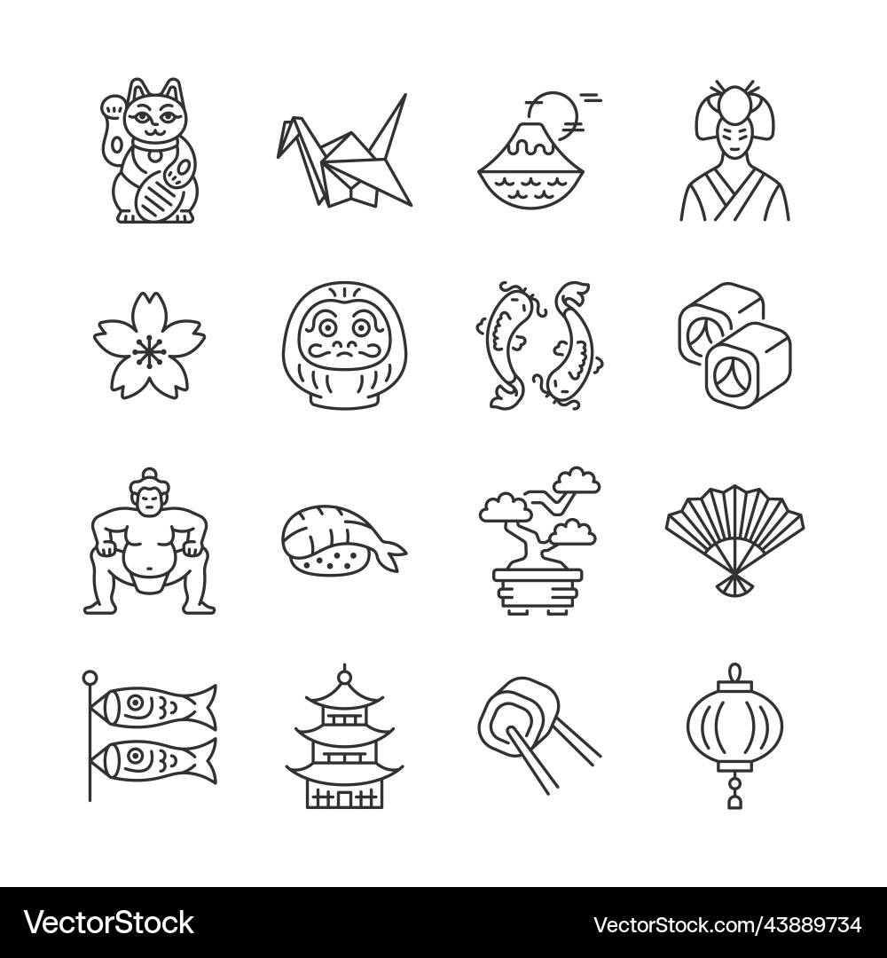 Japan line icon set japanese traditional sign Japan line icon set japanese traditional sign vector image