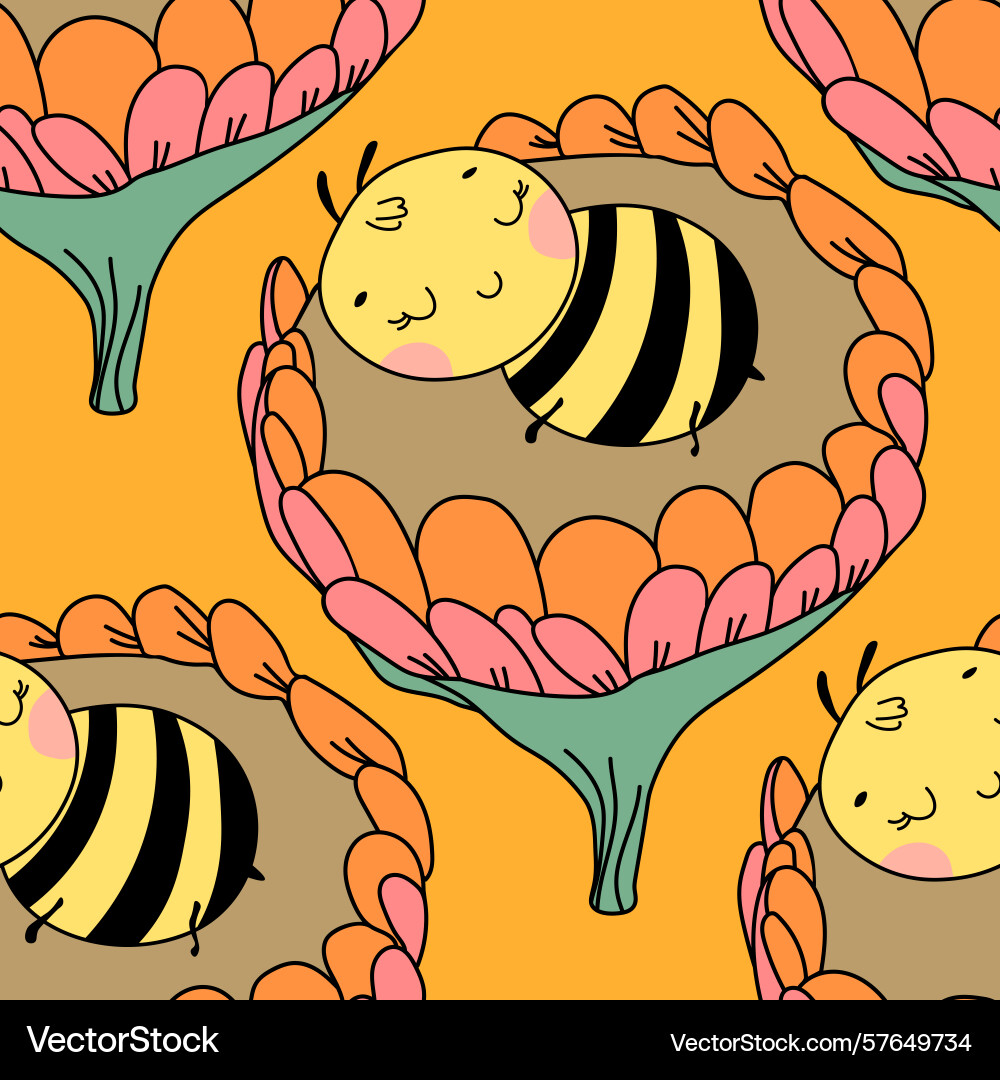 Seamless pattern with bees small wasp Seamless pattern with bees small wasp Vector Image