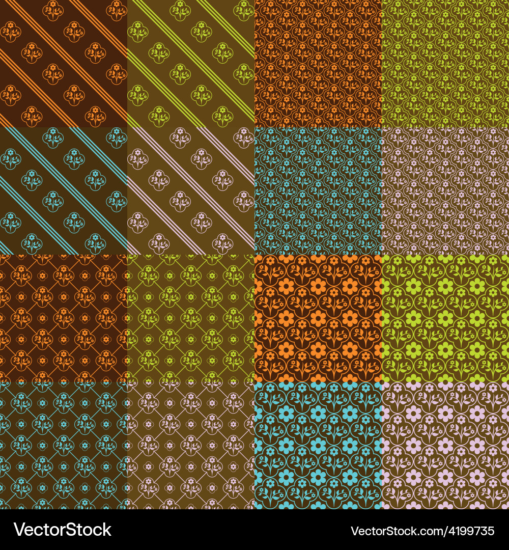 16 seamless retro patterns vector image