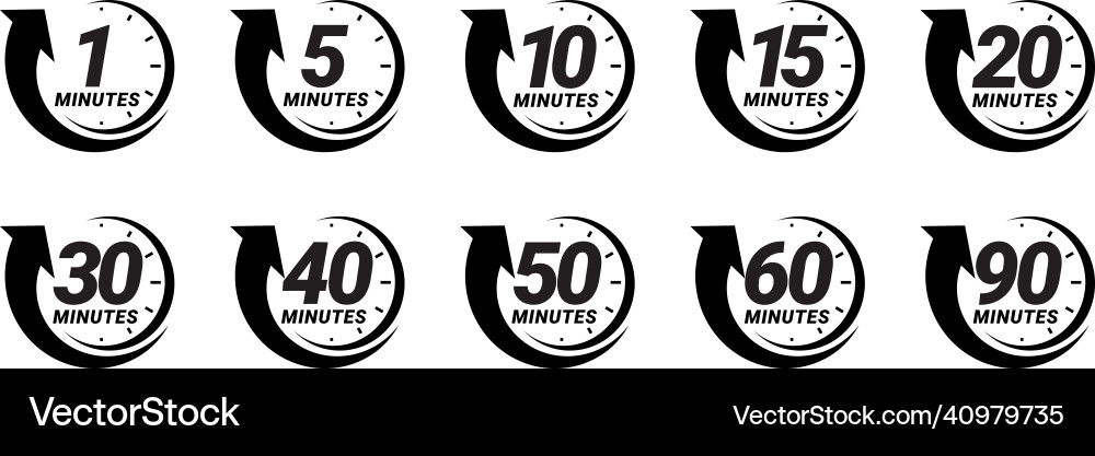 Minute timer icons set for one five Minute timer icons set for one five vector image