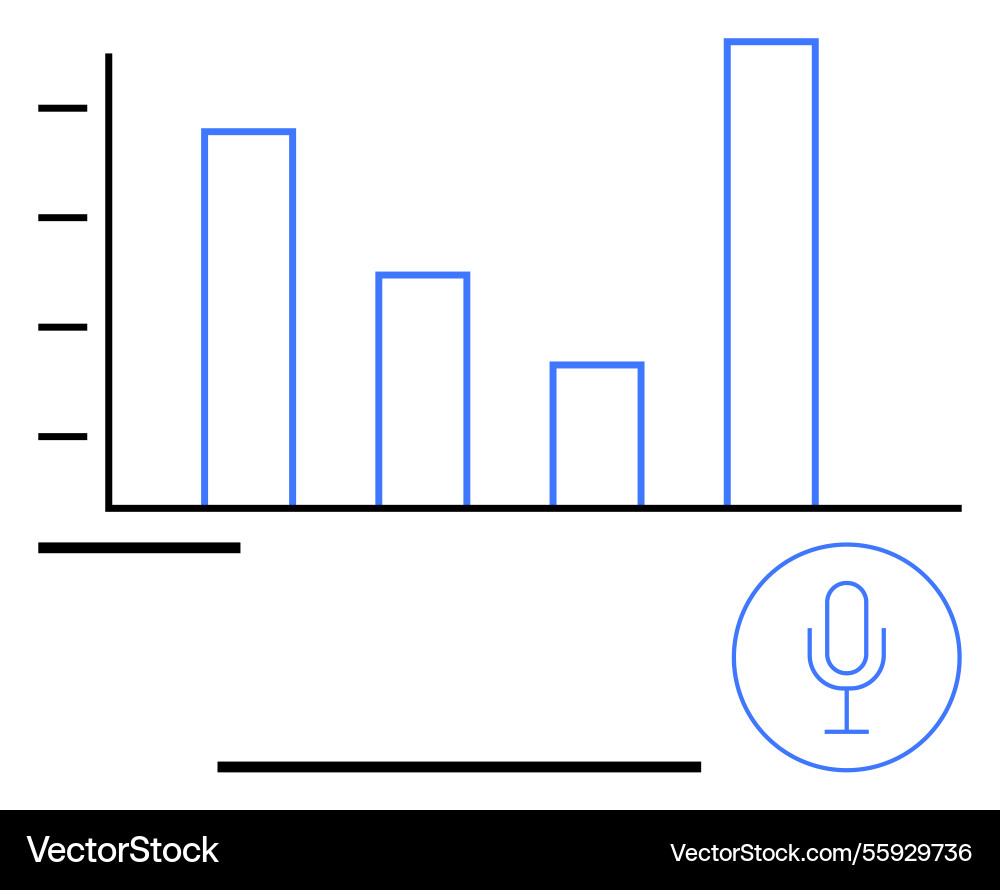 Bar chart with microphone icon symbolizing data Bar chart with microphone icon symbolizing data vector image