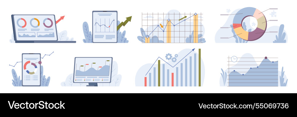 Charts and diagrams schemes graphs set Charts and diagrams schemes graphs set vector image