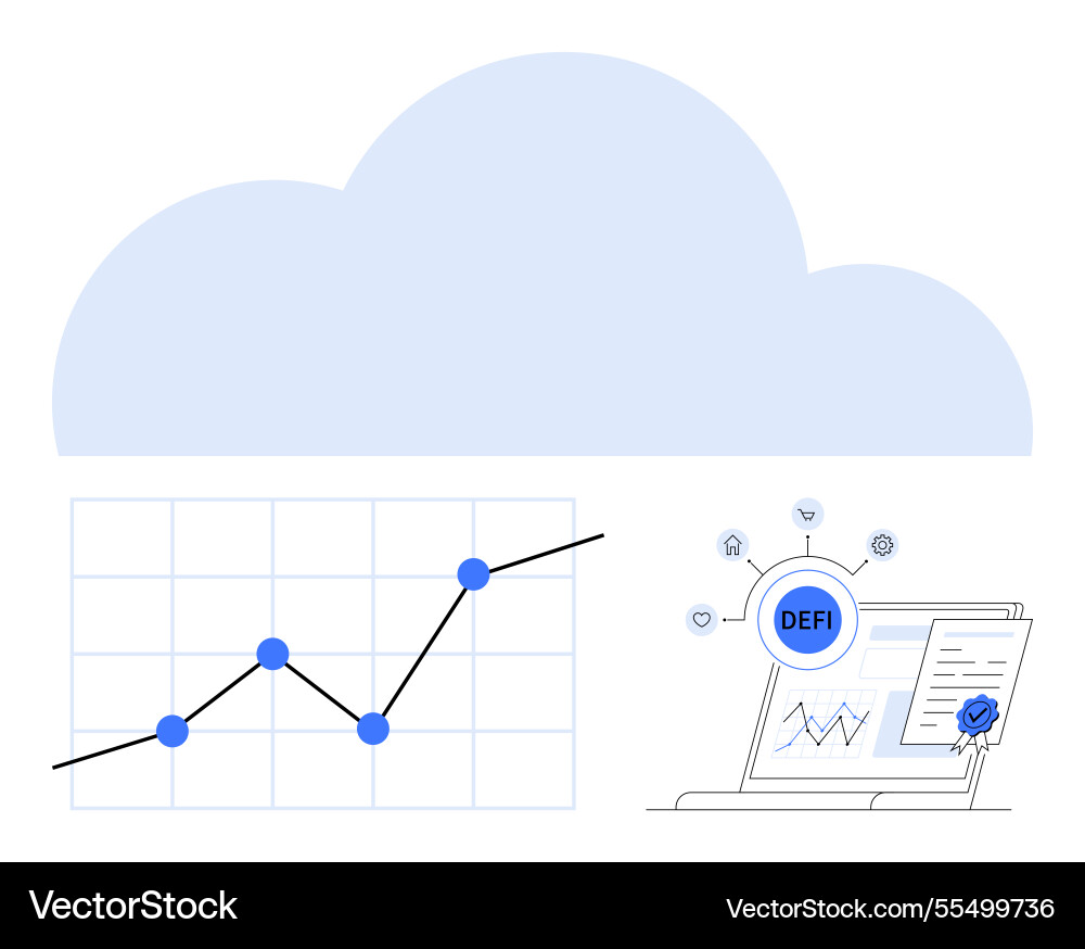 Cloud-based decentralized finance with data chart Cloud-based decentralized finance with data chart Vector Image
