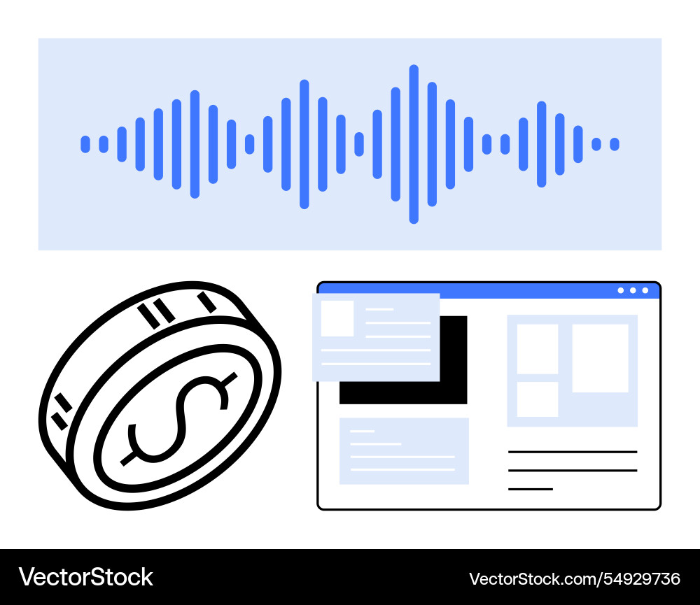 Digital coin website interface and sound wave Vector Image