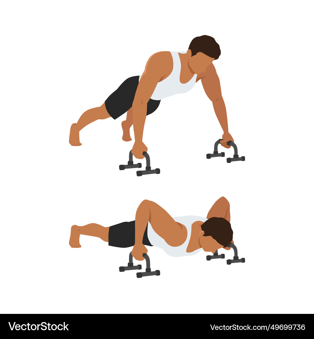 Man doing push ups on floor bars exercise vector image