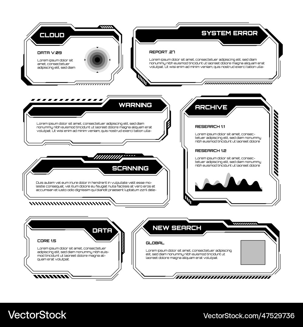 Sci-Fi HUD UI Elements - Dark Theme vector image