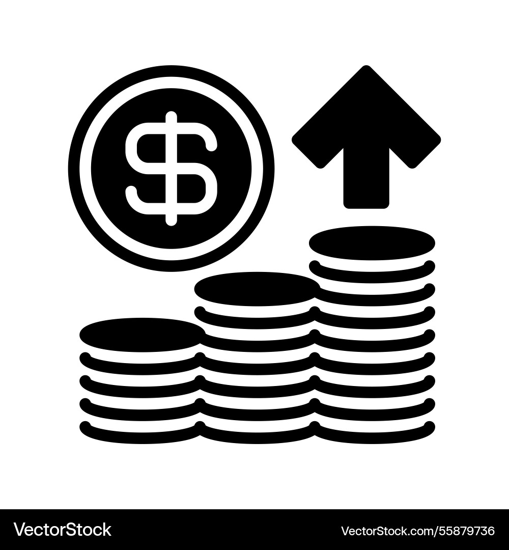 Stack of coins with arrow up line icon universal Stack of coins with arrow up line icon universal vector image