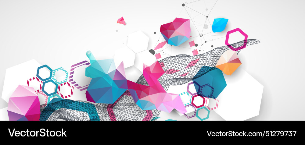 Abstract wave with colorful hexagons and plexus Abstract wave with colorful hexagons and plexus vector image