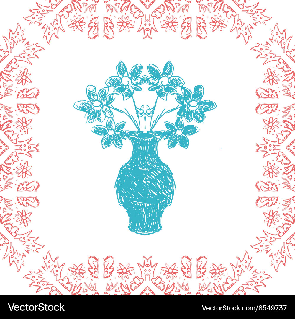 Card with frame and vase in sketch style Vector Image