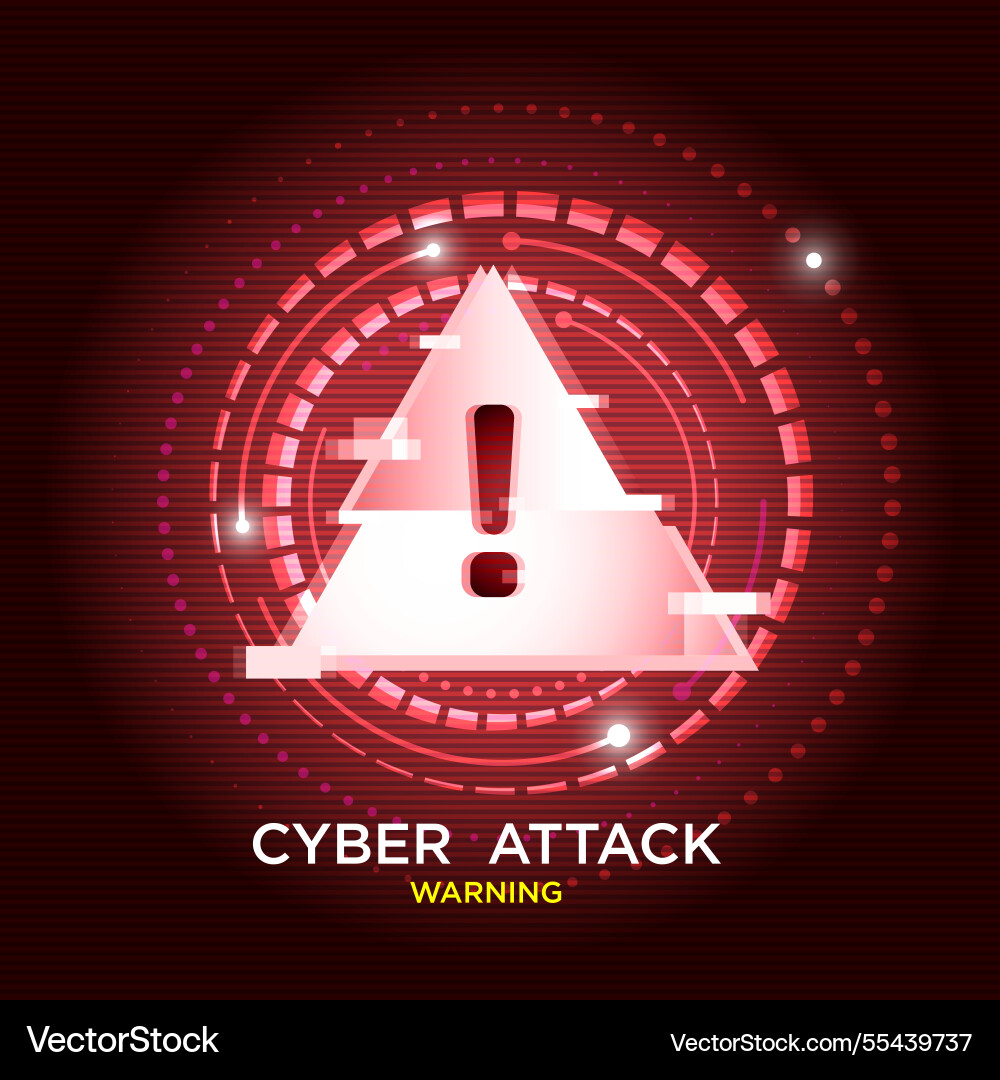Cyber attack warning with a glowing triangular Cyber attack warning with a glowing triangular vector image
