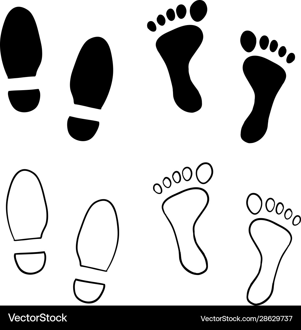 Hand drawn shoe print foot with doodle Vector Image