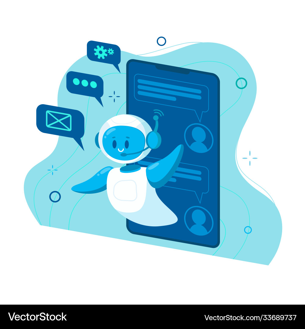 Lächeln Chat bot Charakter Roboter helfen lösen Lächeln Chat bot Charakter Roboter helfen lösen vektorbild