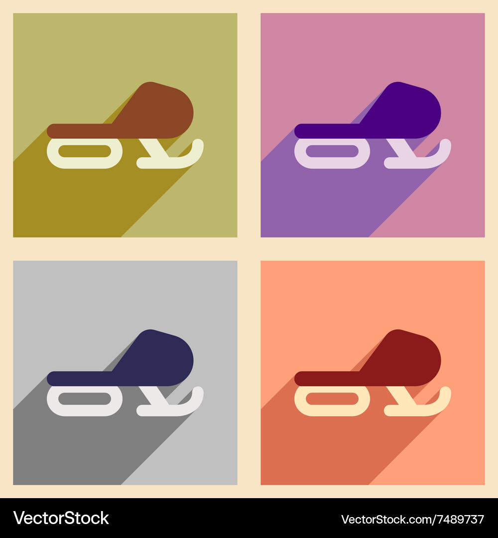 Set of flat web icons with long shadow snowmobile Vector Image