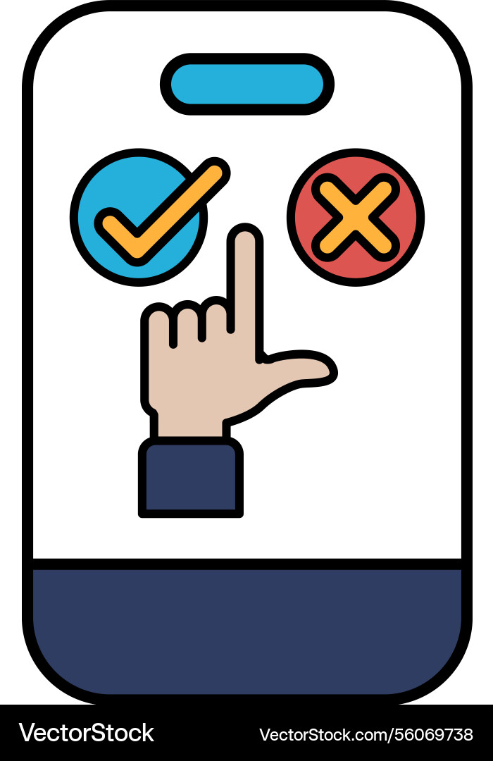 A hand pointing to check mark and an x A hand pointing to check mark and an x vector image