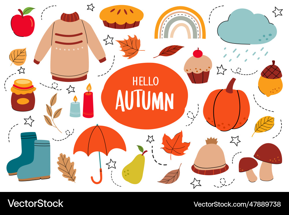 Autumn element collection set flat color style Autumn element collection set flat color style Vector Image