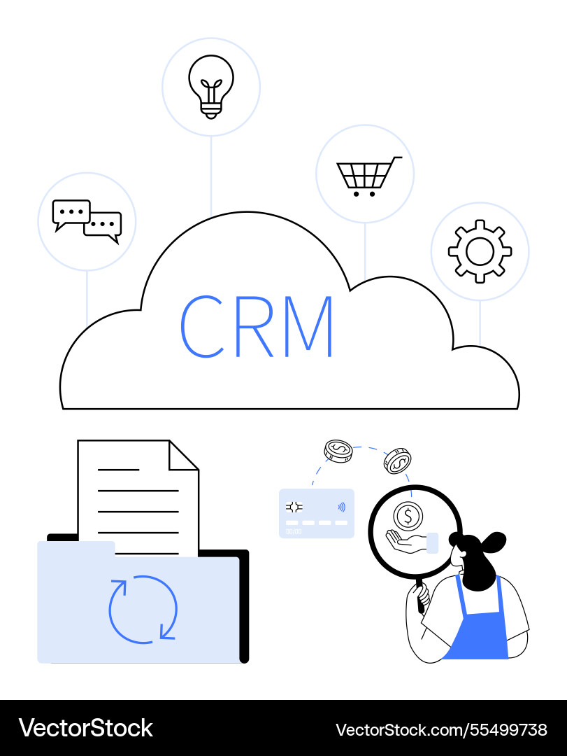 Cloud-based crm system with customer interaction Cloud-based crm system with customer interaction vector image