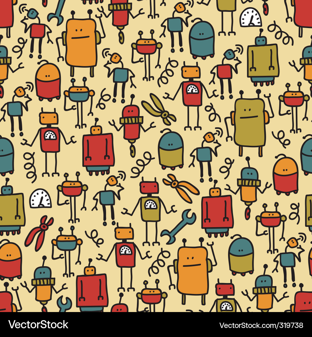 Retro Robot Seamless Pattern vector image
