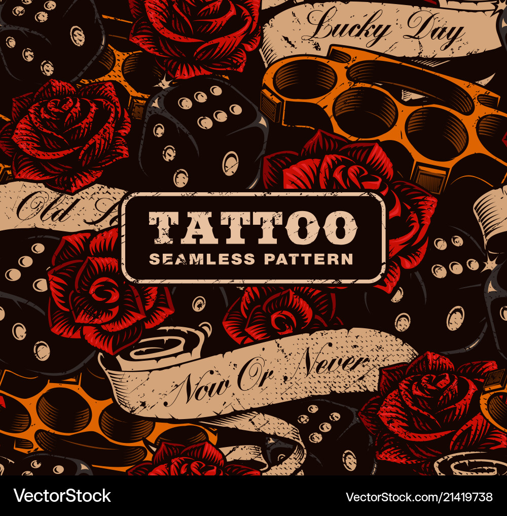 Vintage Tattoo Background - Roses & Knuckles Vector Image