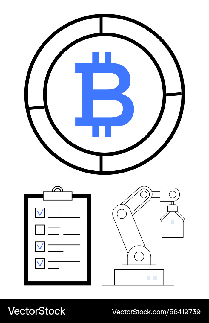 Bitcoin symbol in circle with robotic arm vector image