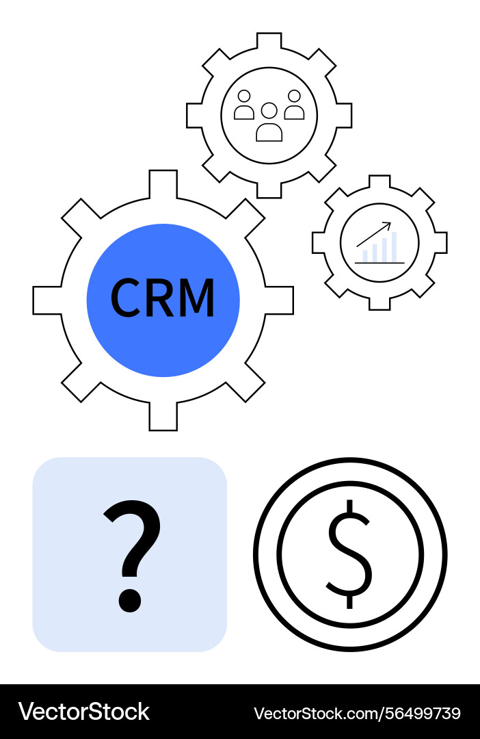 Crm process with gears featuring analytics user Crm process with gears featuring analytics user vector image