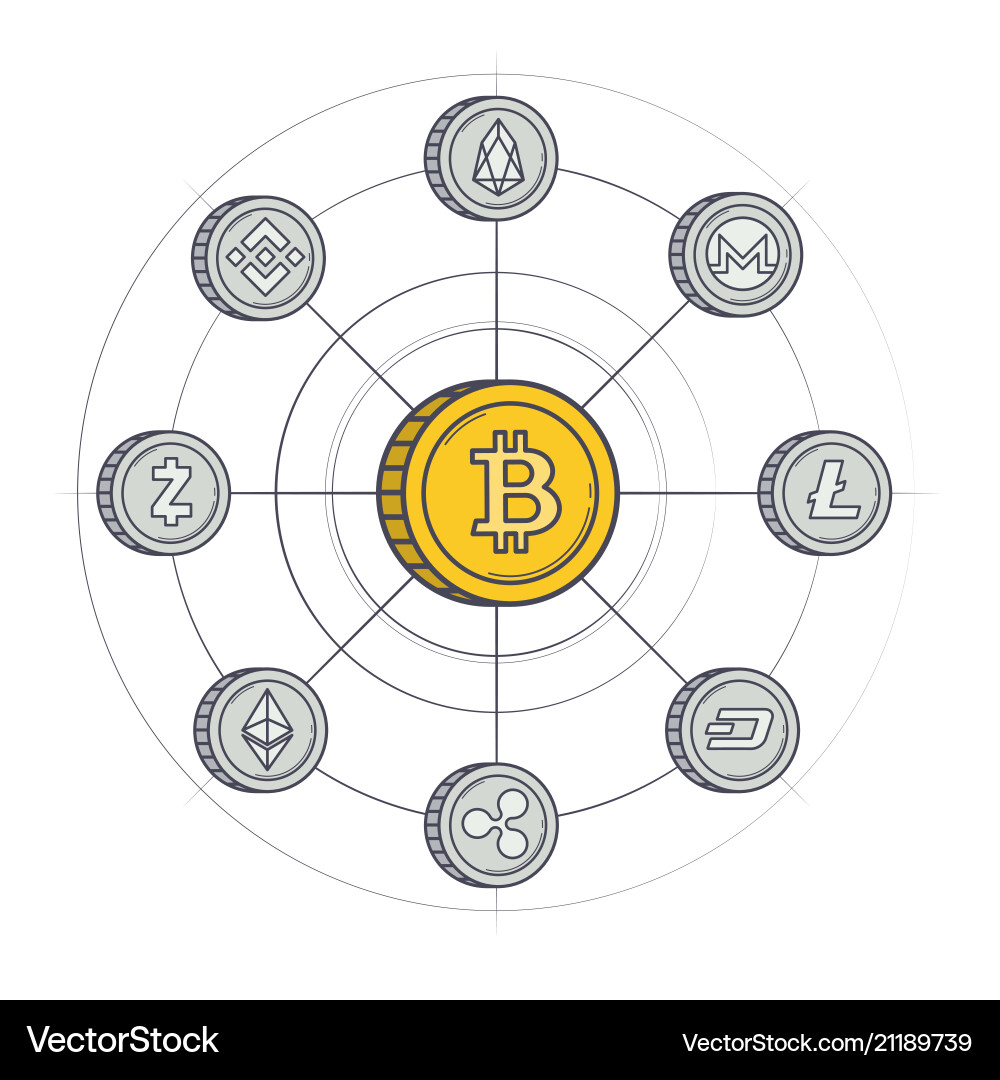Cryptocurrency coins wallpaper Royalty Free Vector Image