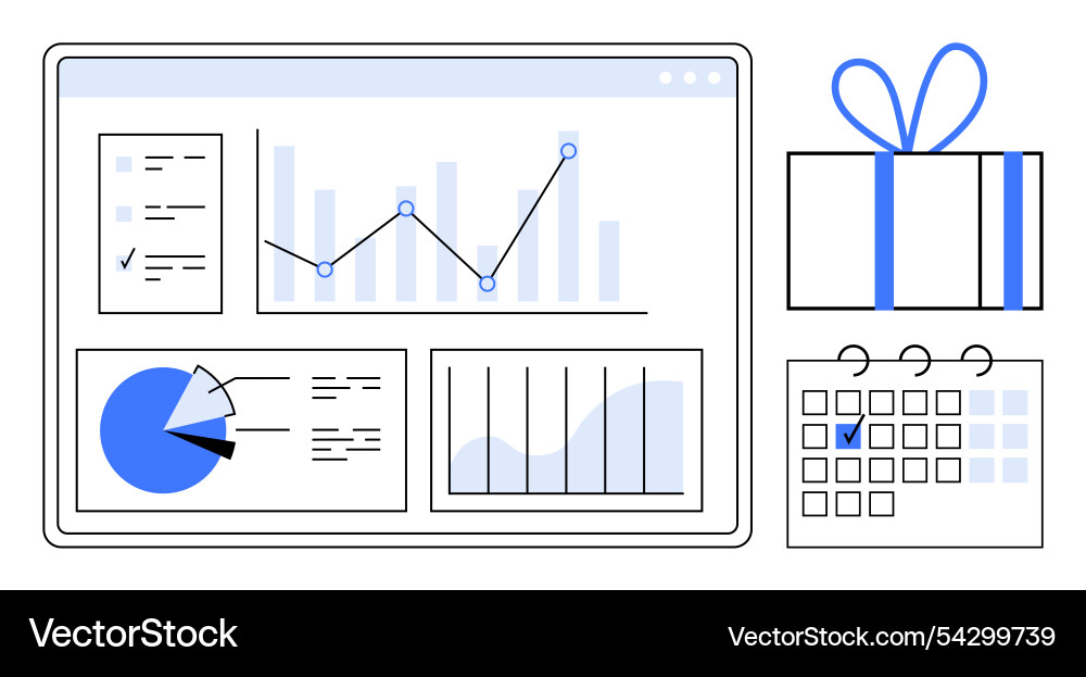 Data analytics dashboard with gift box vector image