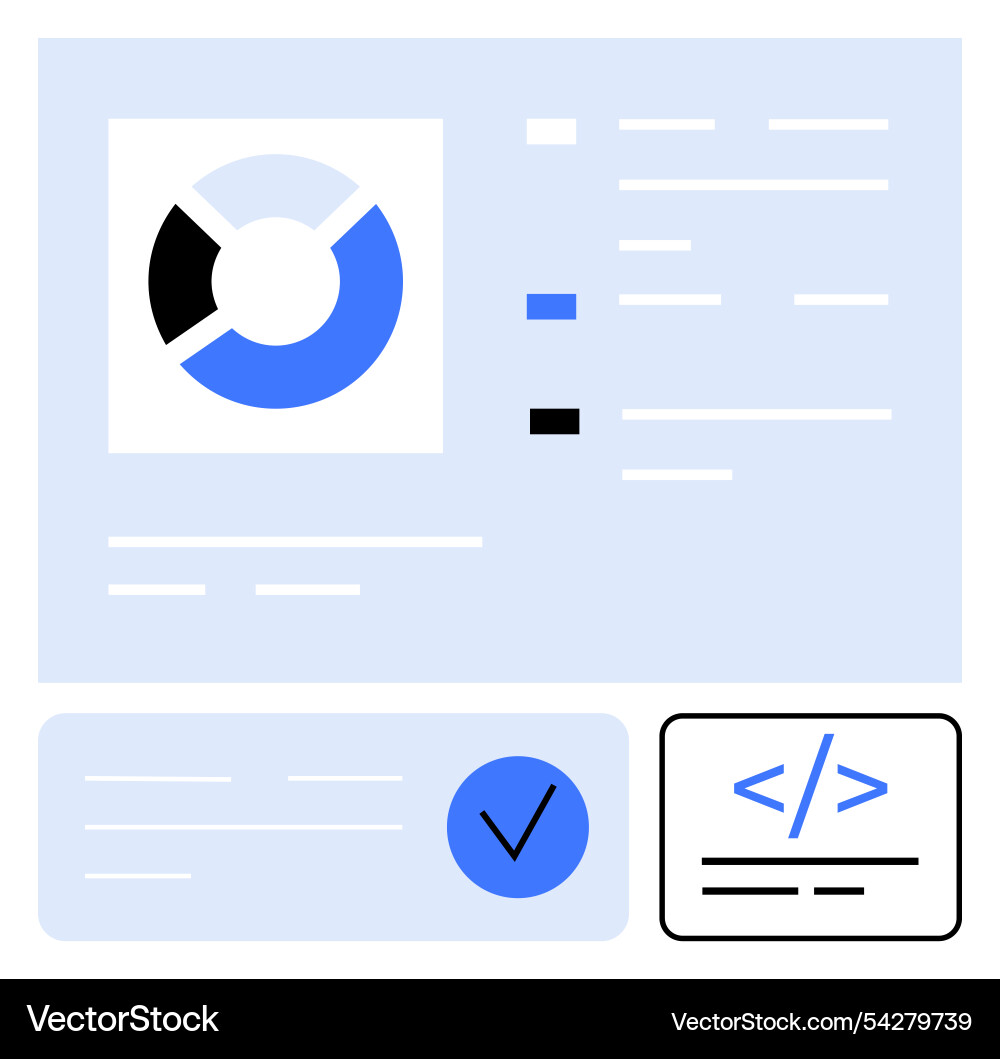 Daten-Dashboard mit segmentierter Pie-Diagrammcodierung Daten-Dashboard mit segmentierter Pie-Diagrammcodierung vektorbild