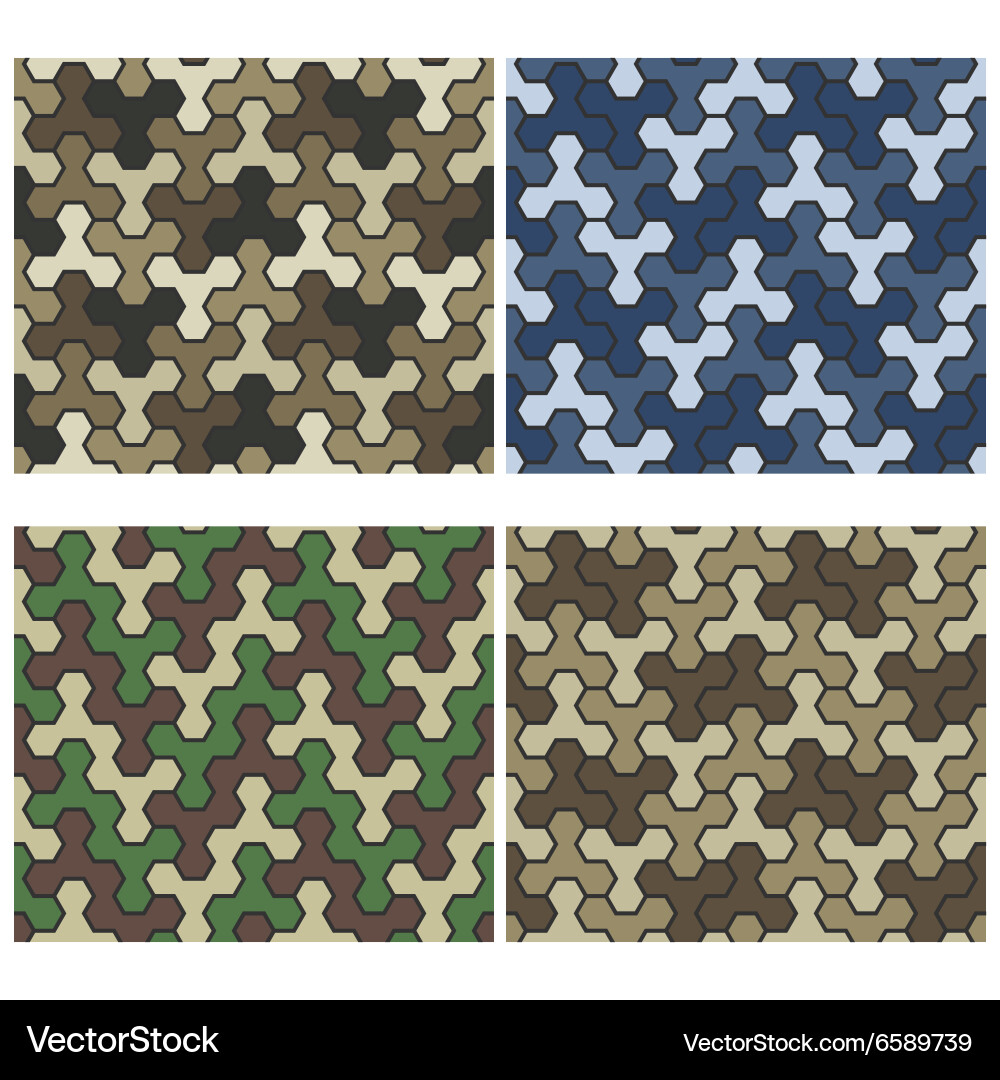 Geometric Camouflage Hexagon Pattern Set vector image