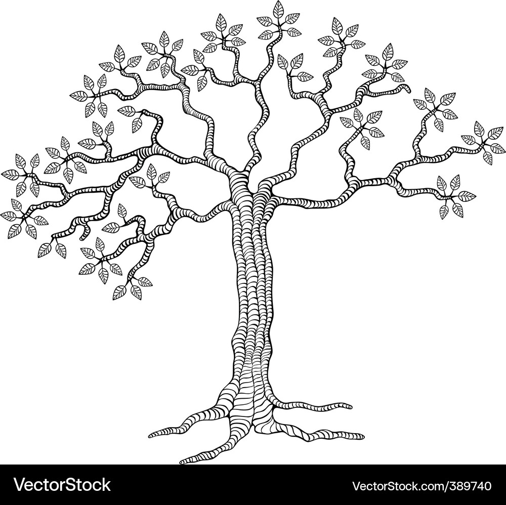 Black and White Tree Sketch Vector Image