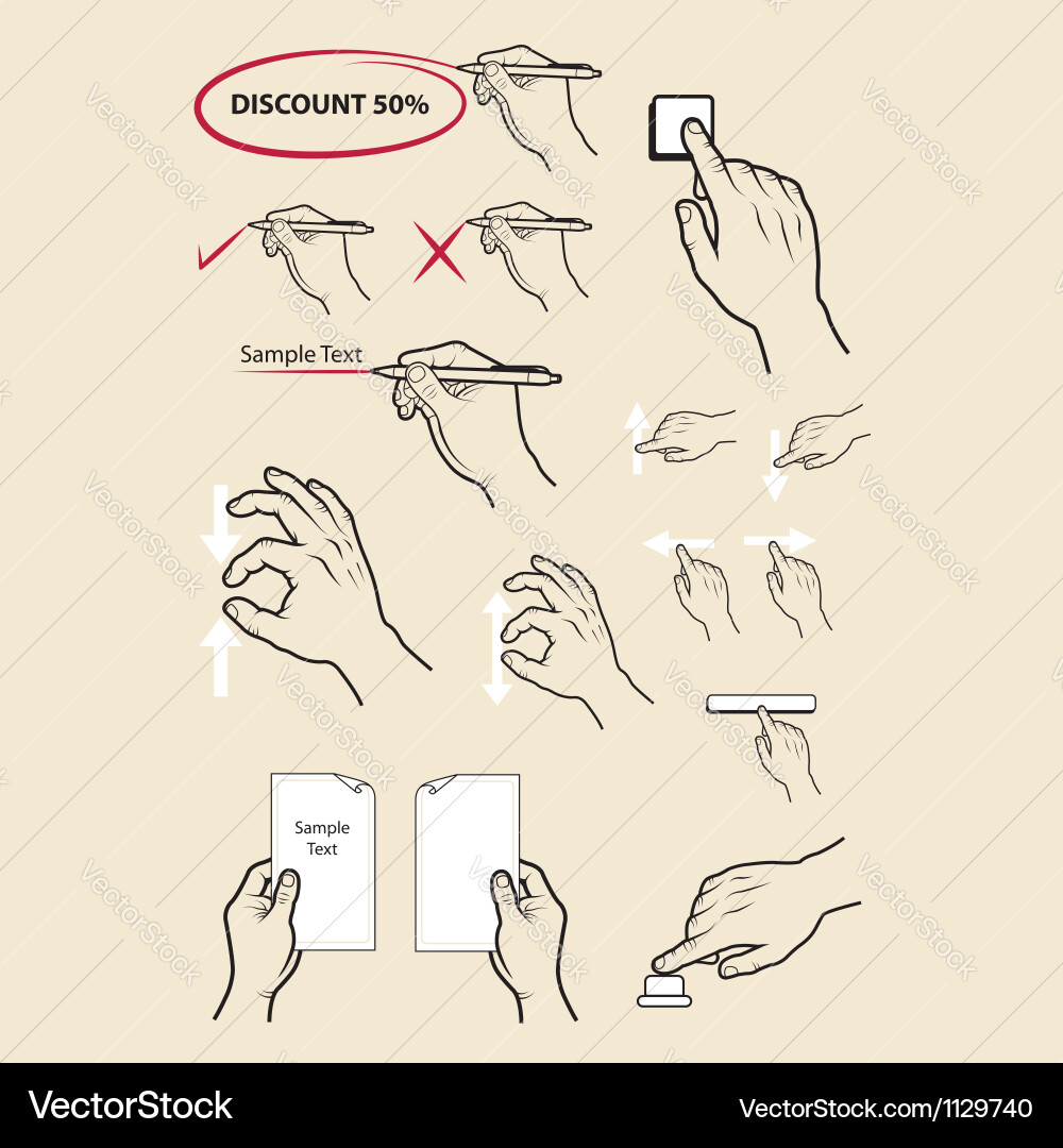Hand Gestures: Zoom, Write, and More Vector Image