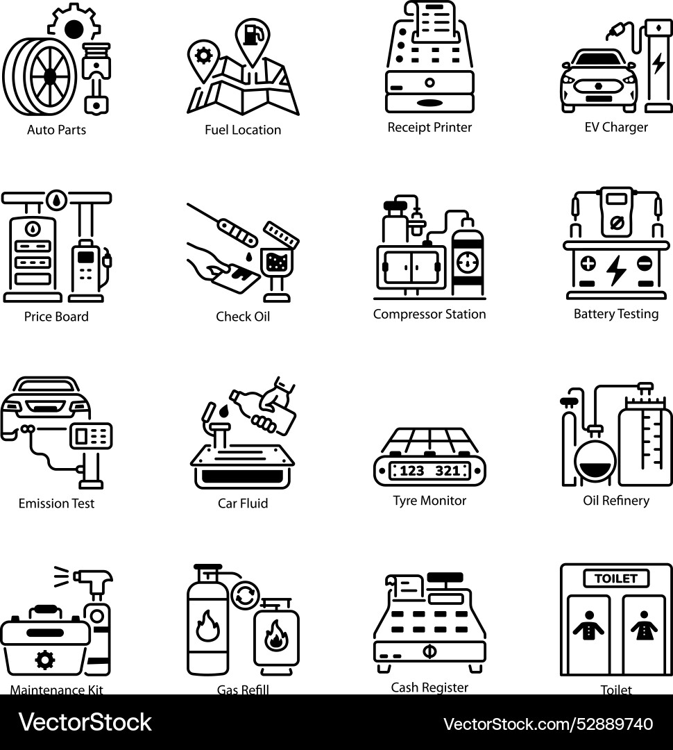 Handy set of gas station and auto service linear i Vector Image