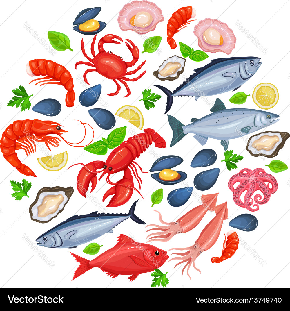 Icons seafood vector image