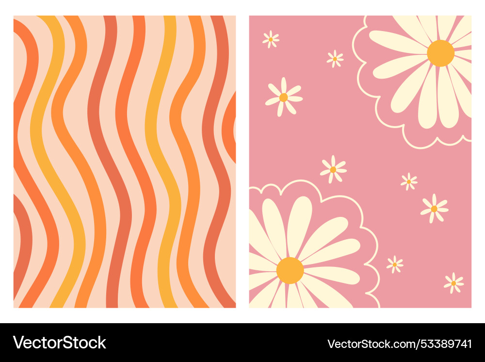 Abstract patterns with wavy lines and daisy Vector Image