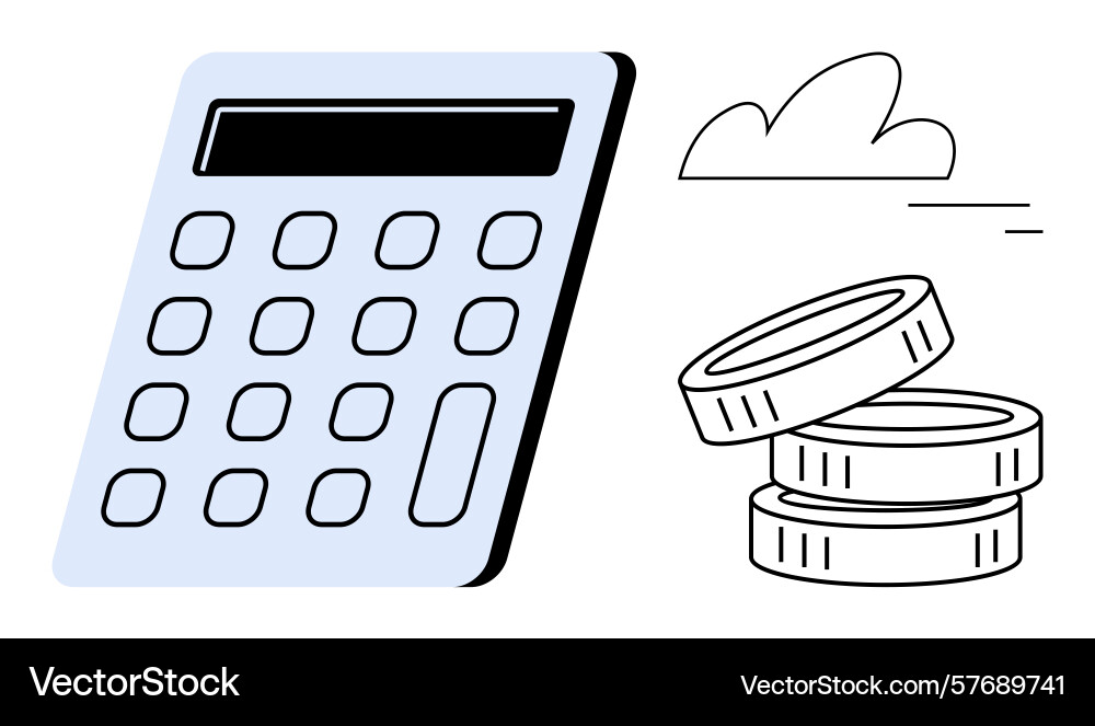 Calculator with coins and cloud representing Calculator with coins and cloud representing Vector Image