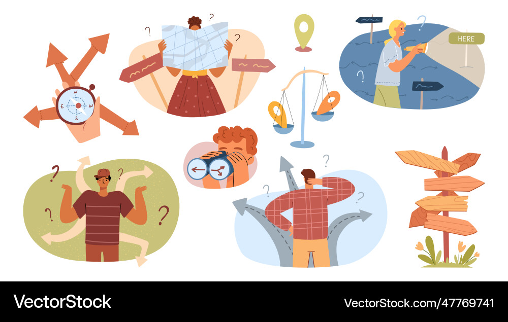 Choosing from multiple directions solutions path Choosing from multiple directions solutions path vector image