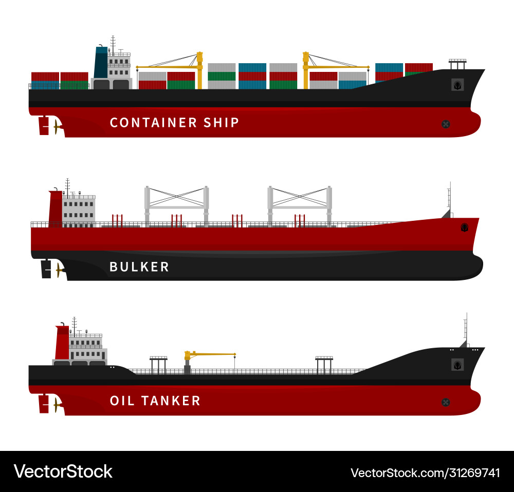 Öltanker Container Schiff bulker isolierte Set Öltanker Container Schiff bulker isolierte Set vektorbild